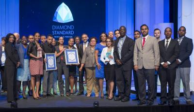 Caption: Trade Minister Vasant Bharath (centre); Mr. Norris Herbet, PS (Ag.) MTIIC (4th right front row); Mr. Randall Karim, Director Policy and Strategy (3rd right front row) along with members of the TTBizlink and Trade Licence Unit team at the Awards. (Photo courtesy Ministry of Trade, Industry, Investment and Communications)