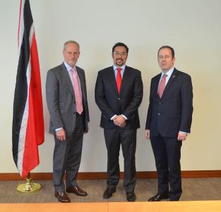 Caption: From left- Mr. Paul Holewell, Her Majesty’s Inspectorate of Constabulary; the Honourable Stuart R. Young, Minister in the Ministry of the Attorney General and Legal Affairs and Minister in the Office of the Prime Minister; and His Excellency Tim Stew, the British High Commissioner. (Photo courtesy the Ministry of the Attorney General and Legal Affairs)