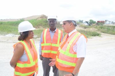 Caption: Trade and Industry Minister , Senator the Honourable Paula Gope-Scoon (left) and Permanent Secretary of the Ministry, Mr. Norris Herbert (centre), listen intently to Mr. Andrew Fredericks, Managing Director, Sampete Group during the tour of the Lime Kiln plant. (Photo courtesy the Ministry of Trade and Industry)