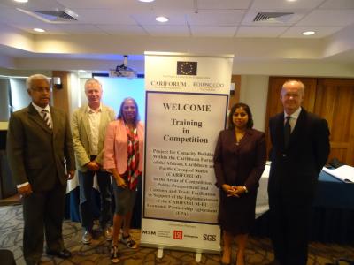Photo Caption: l-r - Dr. Ronald Ramkisson, Commissioner, TTFTC, Mr. Patrick Martens, Project Manager, Equinoccio, Dr. Taimoon Stewart, Consultant, Ms. Beverly Mahabir Charles, Ministry of Trade and Industry representative and Mr. Ulrich Thiessen, EU representative (Photo Courtesy Ministry of Trade and Industry)