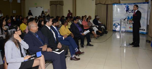 Attorney General and Minister of Legal Affairs, the Honourable Faris Al Rawi during his feature address at the Branding and Intellectual Property Seminar in Freeport.